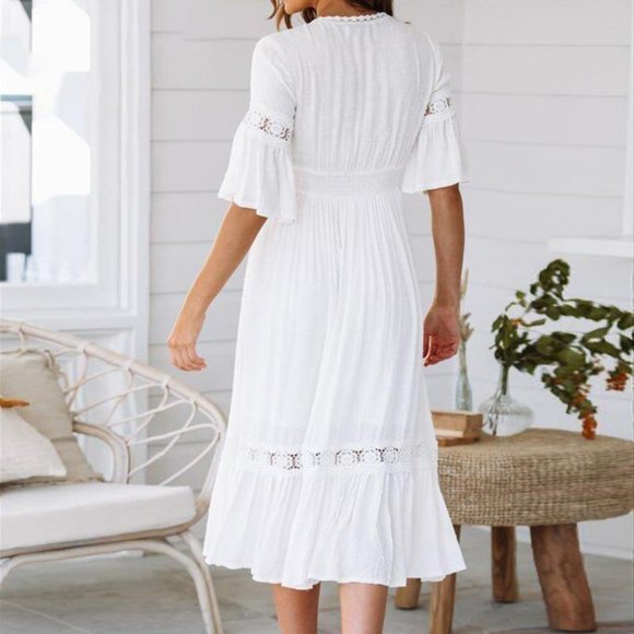 Morning Mist Mid-length White lace boho dress - Picture 2 of 4